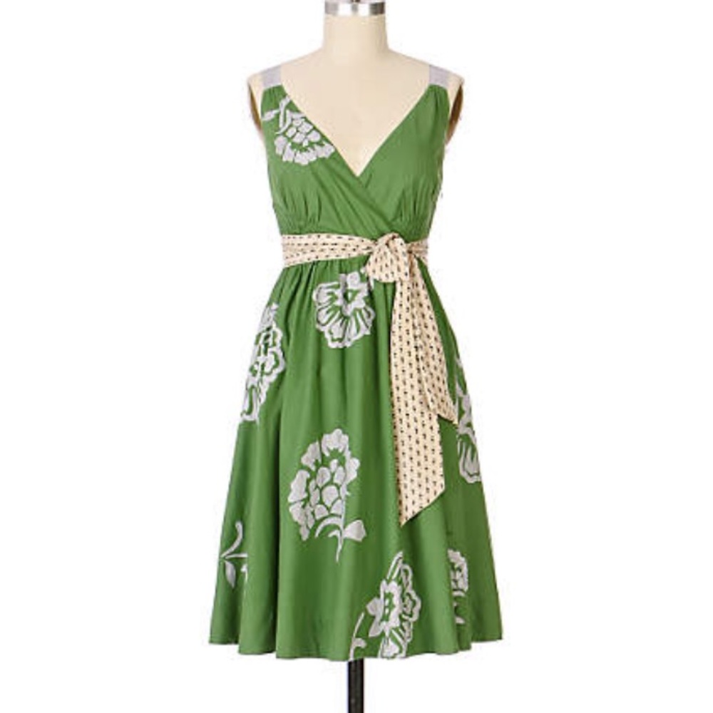 Green Floral Midi Dress with Cream Accents
